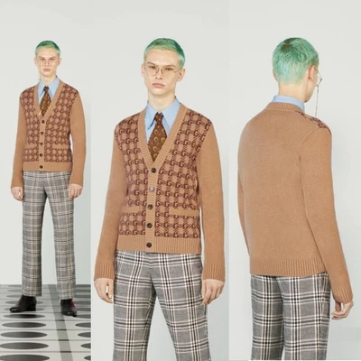 GUCCI MENS SWEATER Ha Ha Ha Harry Styles SQUARE G LOGO CARDIGAN $1,700 S / SMALL - Image 1 of 4