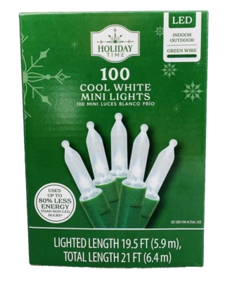 Clear Mini LED Light String 100 Count Christmas Cool White GREEN Wire Wedding - Image 1 of 4