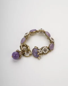 Armband Damen Elegant Messing Achat Violet Perlen Weiß Nicht Dimmbar Geschenk - Picture 1 of 8