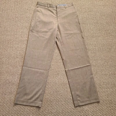 全新无标签 Alex Cannon 34x32 正装裤子米色平底羊毛氨纶弹力休闲裤 — 第 1/4 张图片