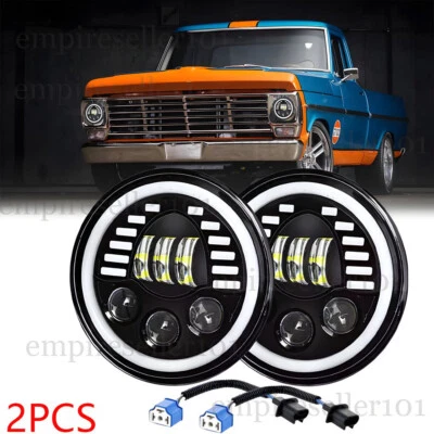 Par de faros LED redondos de 7" haz alto/bajo DOT para Ford F-100 F-150 Bronco Mustang Foto 1 de 4