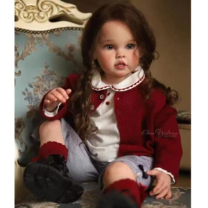 30 Zoll fertige Reborn Baby Puppe Mädchen Kleinkind braun lange Haare verwurzelt handgefertigt - Bild 1 von 5