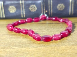 Natural Red Ruby Beaded Bracelet with Silver Lobster Clasp Oval Gemstone Beads - Picture 1 of 3