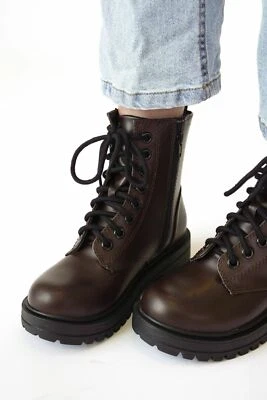 Nuevo botín militar de combate con cordones para mujer botines tacón bajo plataforma Foto 1 de 2