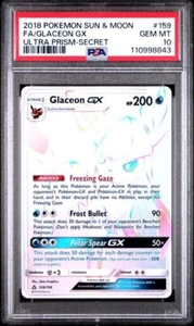 PSA 10 GLACEON GX 159 ULTRA PRISM SECRET RARE RAINBOW SUN & MOON POKEMON - Picture 1 of 2