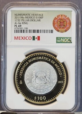 2011 MEXICO SILVER 100 PESOS 1732 PILLAR DOLLAR NGC PL 69 BEAUTIFUL SCARCE COIN - Image 1 of 3