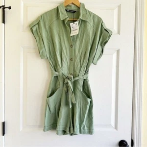 Mono Zara Lino Cosido Verde Claro Talla XS Minimalista Playa - Imagen 1 de 9