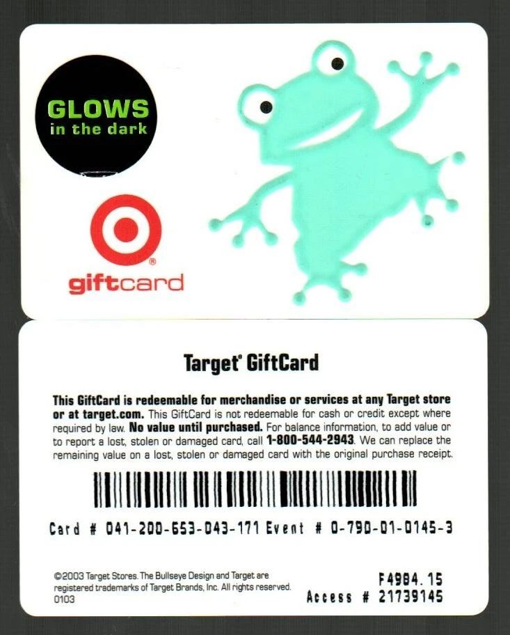 TARGET Tree Frog ( 2003 ) Glow-In-The-Dark Gift Card ( $0 ) V1 - RARE - Image 1 of 1