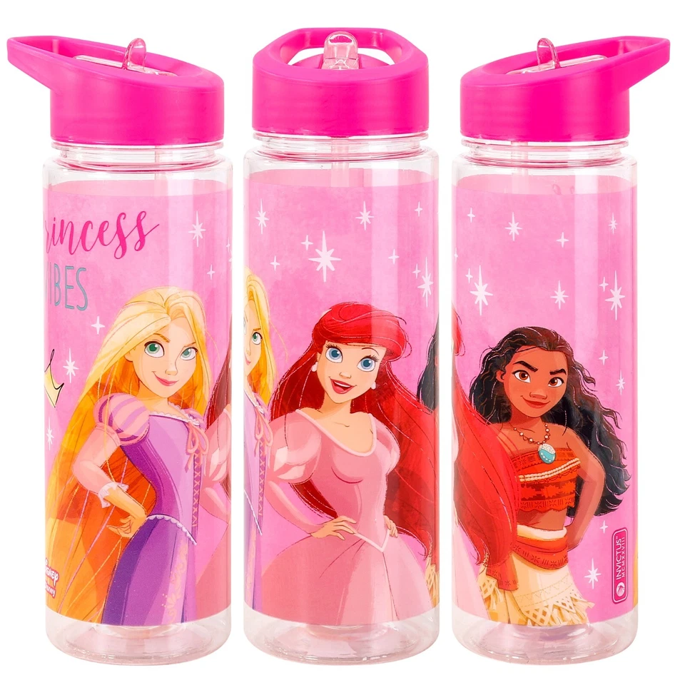 Disney Princess Water Bottle Flask With Straw Clear Childrens Kids Girls Moana