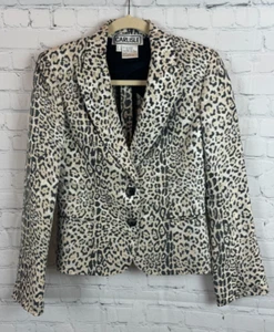 CARLISLE beige black animal leopard acetate cotton jacket blazer size 0 NWOT - Picture 1 of 7