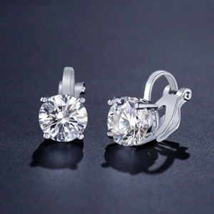Cubic Zirconia Round Clip Earrings Crystal Wedding Earring Studs Women's Jewelry - Picture 1 of 19