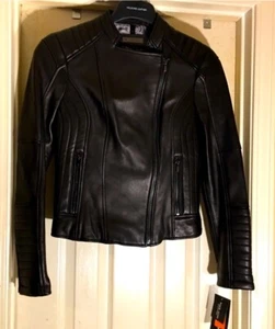 Black Rivet Women's Leather Motorcycle Jacket Size Small - Picture 1 of 3