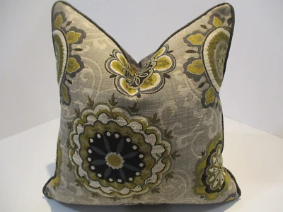 Charcoal Grey, Golden Yellow, Pillow Cover, Fabricut Fabric, 16" Sq., New. - Image 1 of 4