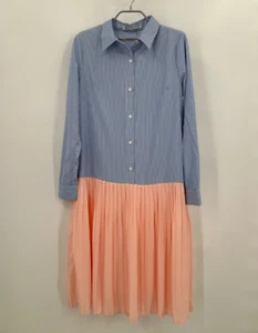 English Factory Combo Pleated Shirt Dress sz S NWOT Blue Stripe Button/Pink - Picture 1 of 6