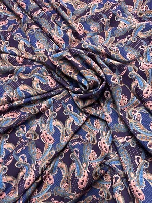 5 METRES GOOD QUALITY SCUBA CREPE JERSEY STRETCH PAISLEY PRINT DRESS FABRIC m1 - Image 1 of 4