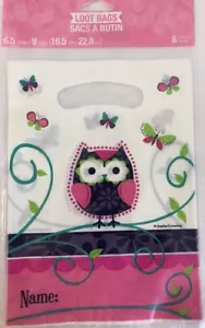 Owl Pal Birthday Goodie Loot Bags 8 ct Pink Purple Lime Teal Blue Butterflies - Picture 1 of 12