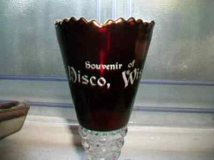 Disco Wisconsin Ruby Flashed Souvenir Vase Antique EAPG Glass - Picture 1 of 5