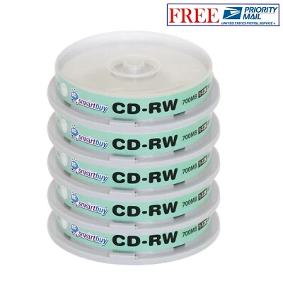 50 Pack Smartbuy CD-RW 1-12X 700MB/80Min High Speed Branded Logo Rewritable Disc - Image 1 of 3