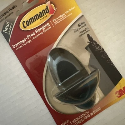 Command Quartz Double Hook Holds 3 lb SLATE NIP 17087-SES - Image 1 of 4