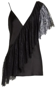 Diane Von Furstenberg Black Asymmetrical Lace Silk Women’s Cami Vest Top S-  NEW - Picture 1 of 8