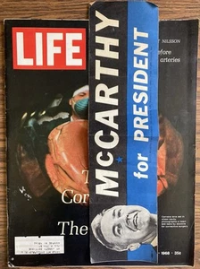 Eugene McCarthy Autoaufkleber & Life Magazin mit McCarthy Artikel Jan 1968 - Bild 1 von 5
