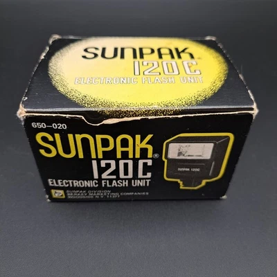 SUNPAK 120C SHOE MOUNT CAMERA FLASH UNIT VINTAGE COLLECTOR original box - Image 1 of 3