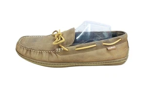 LL Bean Brown Leather Flannel-Lined Handsewn Comfy Slippers Size 13 M FLAW - Picture 1 of 11