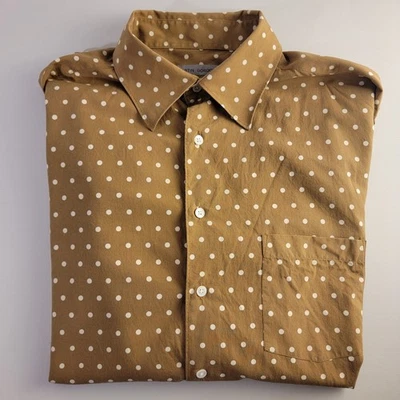 Martin Gordon Silk/Cotton Blend Shirt Men's XL Button Up Long Sleeve Dots Brown - Image 1 of 4