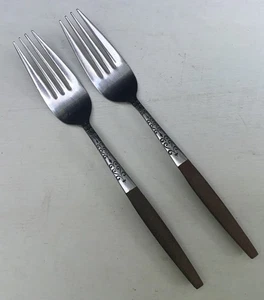 Juego de 2 tenedores de cena Interpur INR2 imitación madera mango marrón Japón MCM cubiertos - Imagen 1 de 5