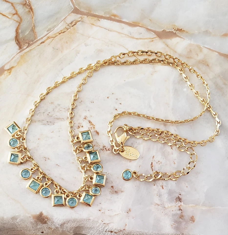 Collar Lia Sophia Bisel Abierto Facetado Azul Pálido Cristal Flecos Tono Dorado Foto 1 de 4