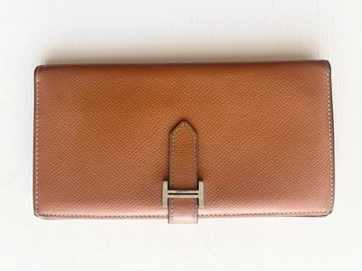 Auténtica Cartera HERMÈS Bearn Soufflet Larga □I Epsom Naranja Marrón Hebilla H Foto 1 de 4