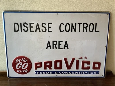 Señal en relieve vintage de metal Provico alimenta semillas agricultura publicidad área de enfermedad Foto 1 de 4