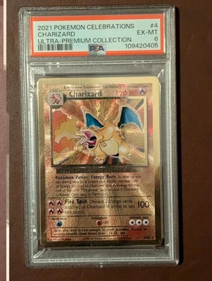 Pokemon Charizard Celebrations Ultra-Premium Coll. Gold Metal Promo #4 PSA 6 - Image 1 of 2