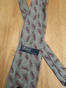 Polo Ralph Lauren Neck Tie Vintage Mens Green Pink Paisley 100% Silk USA Made - Picture 1 of 9