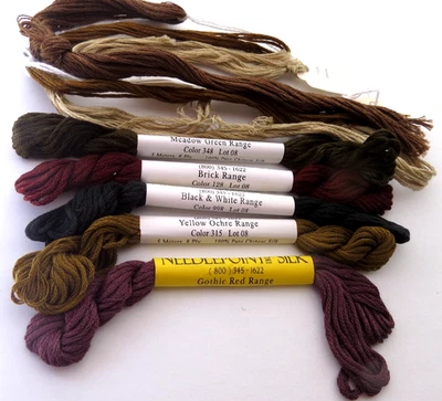 NEEDLEPOINT SILK INC PURE SILK Lot  Embroidery PURE SILK  Assortment + - Image 1 of 3