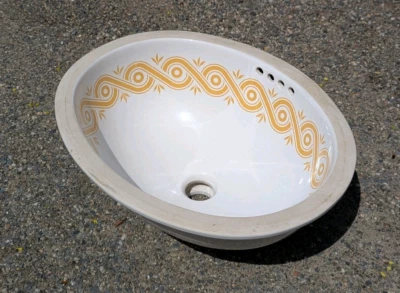 RHEEM Vtg Ceramic Porcelain Oval Bowl Bathroom SINK Mid Century Pattern - Image 1 of 4