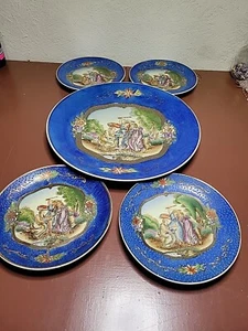 Vintage Set Of Plate 4 Small &1 Large Hand Painted Made - Picture 1 of 9