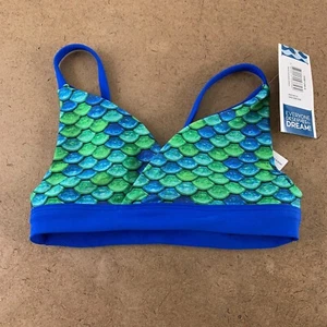Fin Fun Girls Size Small Aussie Green Blue Reversible Bikini Top NWT - Picture 1 of 5