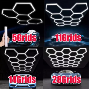 5/11/14/28 Grid Hexagon Lights Garage System Honeycomb LED Garage Light Hex Barb - Picture 1 of 29