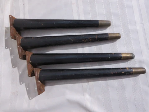 Mid Century Wood Black Tapered Legs Brass Tips with Brackets 14" Cover