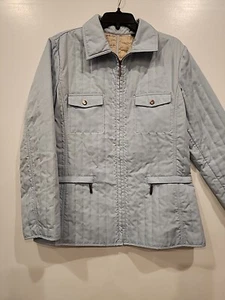 Dana Buchman Jacket Women's L Baby Blue Full Zip Quilted Cotton Polyester Lined - Picture 1 of 16