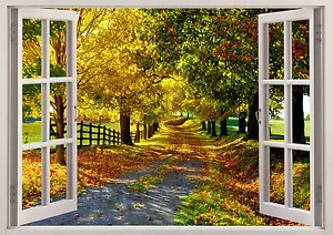 Beauty Nature Walk Way Leafs Trees 3D Scene Window Sticker Wall Poster Vinyl 360 - Picture 1 of 1