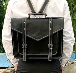 Leather Laptop Men Women Messenger Convertible Backpack Crossbody Casual Handbag - Picture 1 of 10