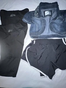 Girls 4pc Clothing Bundle Size 8-10 - Nike Shorts - Justice Jean Top & Leggings - Picture 1 of 10