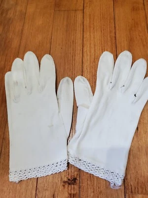 Guantes Guantes de Arte Borde de Encaje Blanco, Damas Guantes Formales De Colección Lindos Años 20 B130 Foto 1 de 4