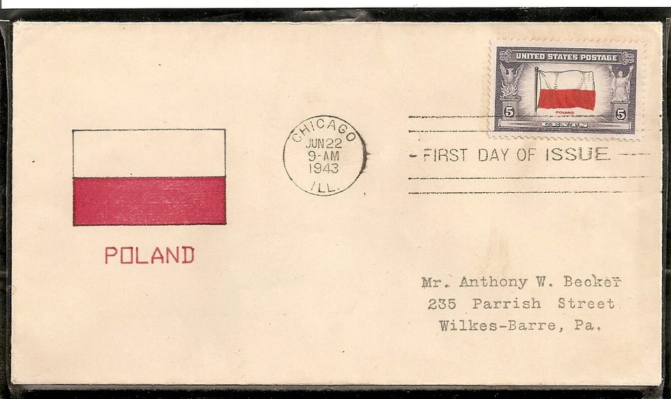 SCOTT 909 POLAND CHICAGO OVERRUN NATIONS HAND DRAWN FIRST DAY COVER FDC - Image 1 of 1