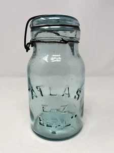Green Atlas EZ Seal PINT Bail Wire Fruit/Canning Jar w/Glass Lid Vintage  - Picture 1 of 10