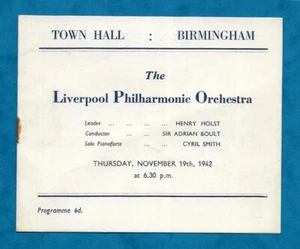 1942 PROGRAMME SIR ADRIAN BOULT LIVERPOOL PHILHARMONIC AT BIRMINGHAM TOWN HALL  - Picture 1 of 5