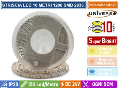 STRISCIA LED MONOCOLORE 10M DC24V SMD 2835 120 LED METRO DIVISIBILE OGNI 5CM - Immagine 1 di 3