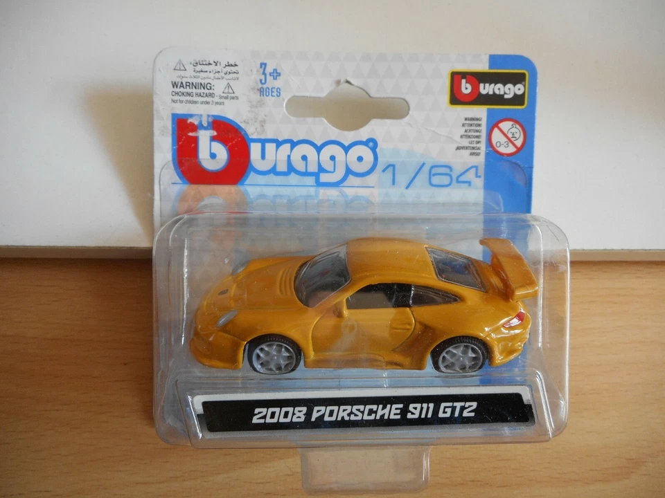 Bburago Burago 2008 Porsche 911 GT2 en jaune au 1:64 - Photo 1/1